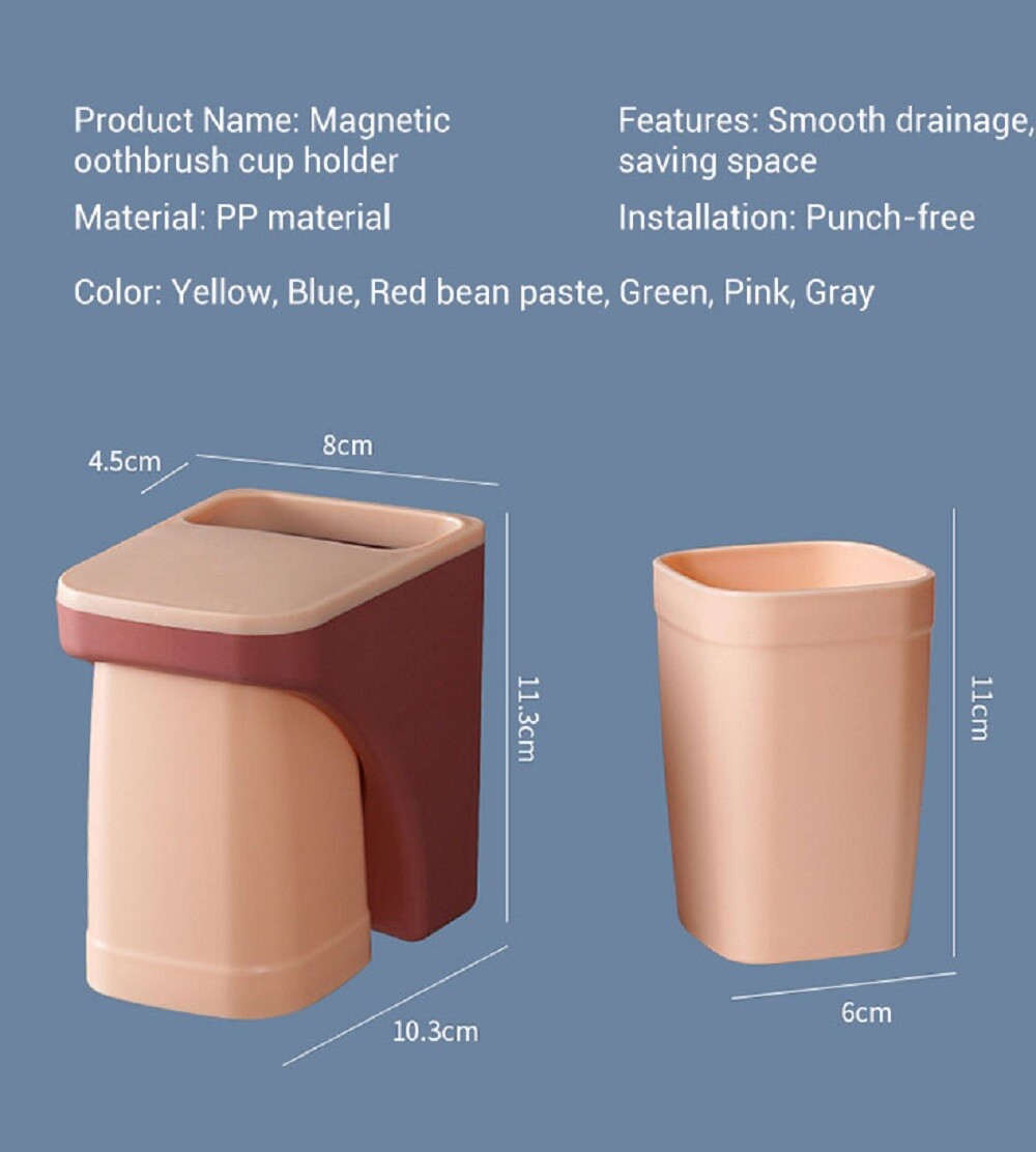 Wall Mounted Toothbrush Holder & Magnetic Cup – Space-Saving Toothpaste Organize