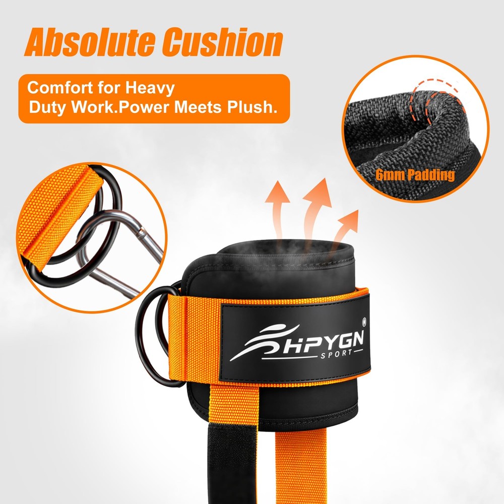 HPYGN Ankle Strap for Cable Machine, Padded Straps 1Pair-Orange
