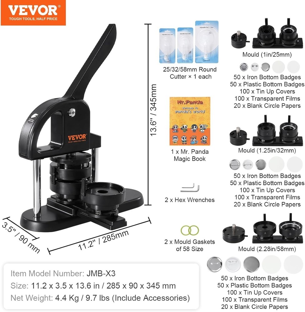 DIY Button Maker Machine - 300 Parts, User-Friendly Design & Panda Magic Book