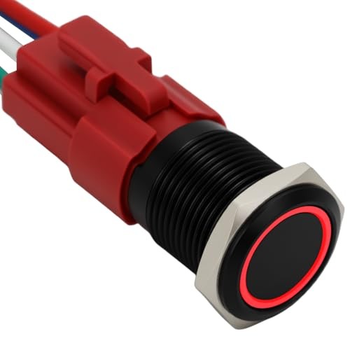 16mm Momentary Push Button Switch 12V DC On Off Self-Reset with Black Shell-Red