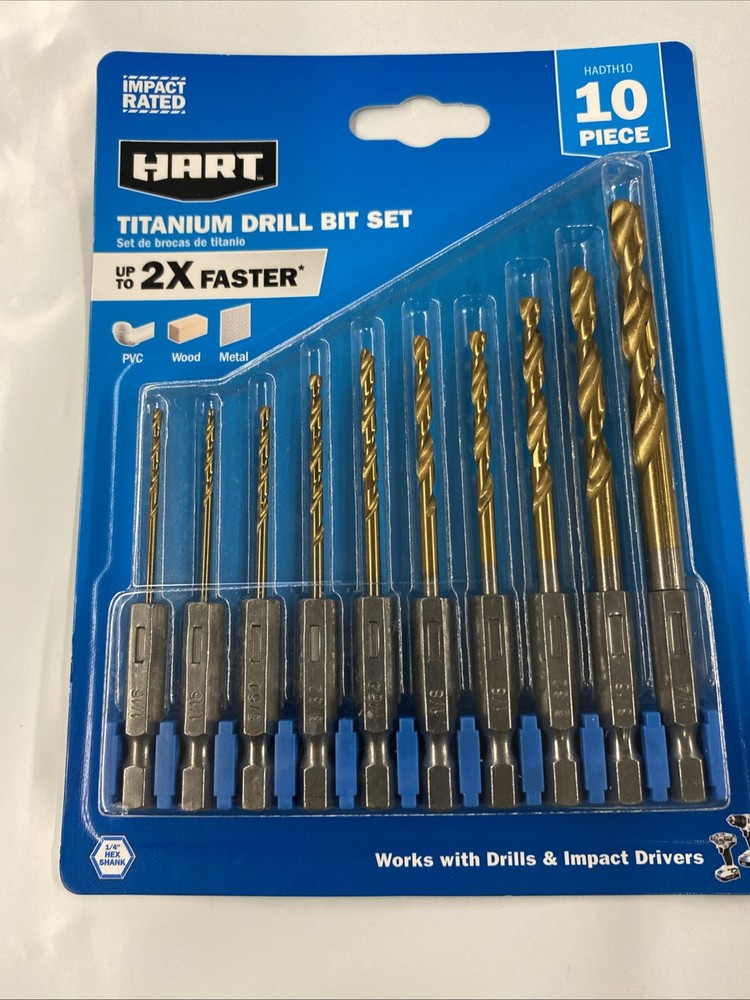 HART 10-PC  Titanium Drill Bit Set 135° Split Point Tip & 1/4" Hex Shank- New