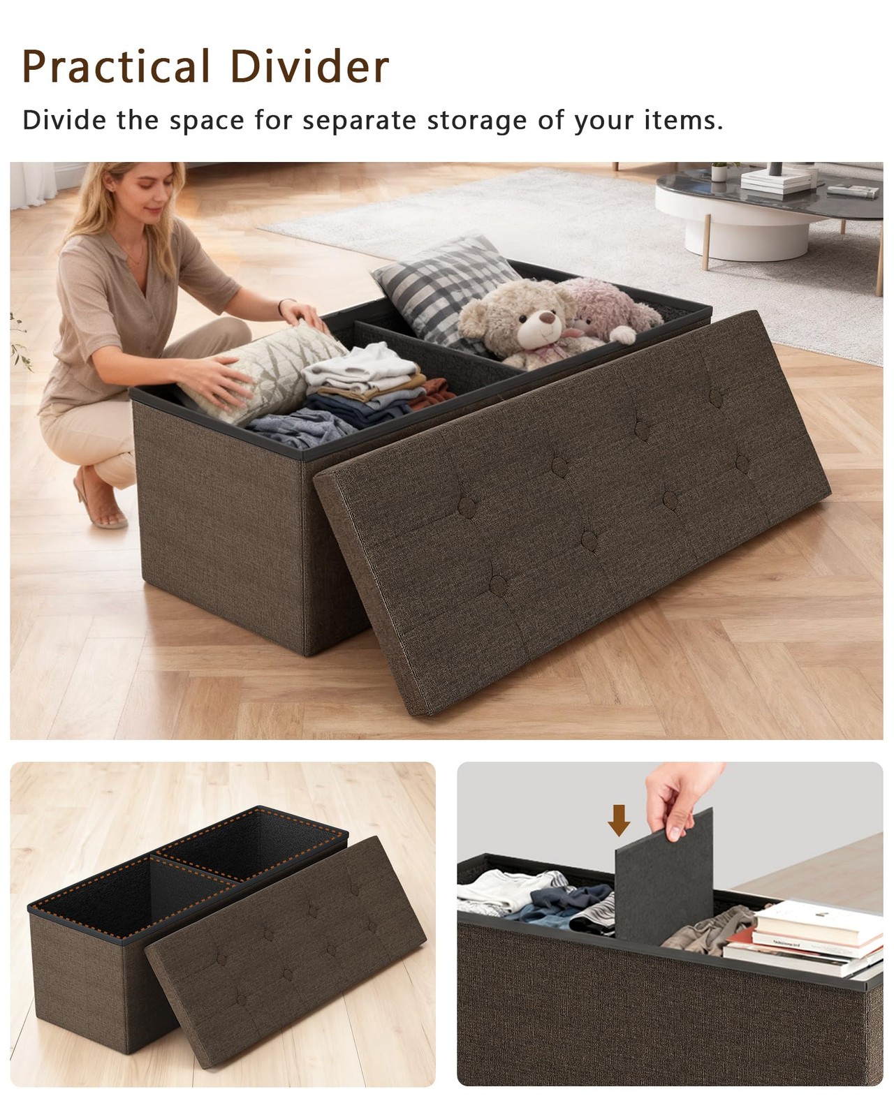 43 Inches Folding Storage Ottoman Bench, Storage Chest, Footrest for Entryway...