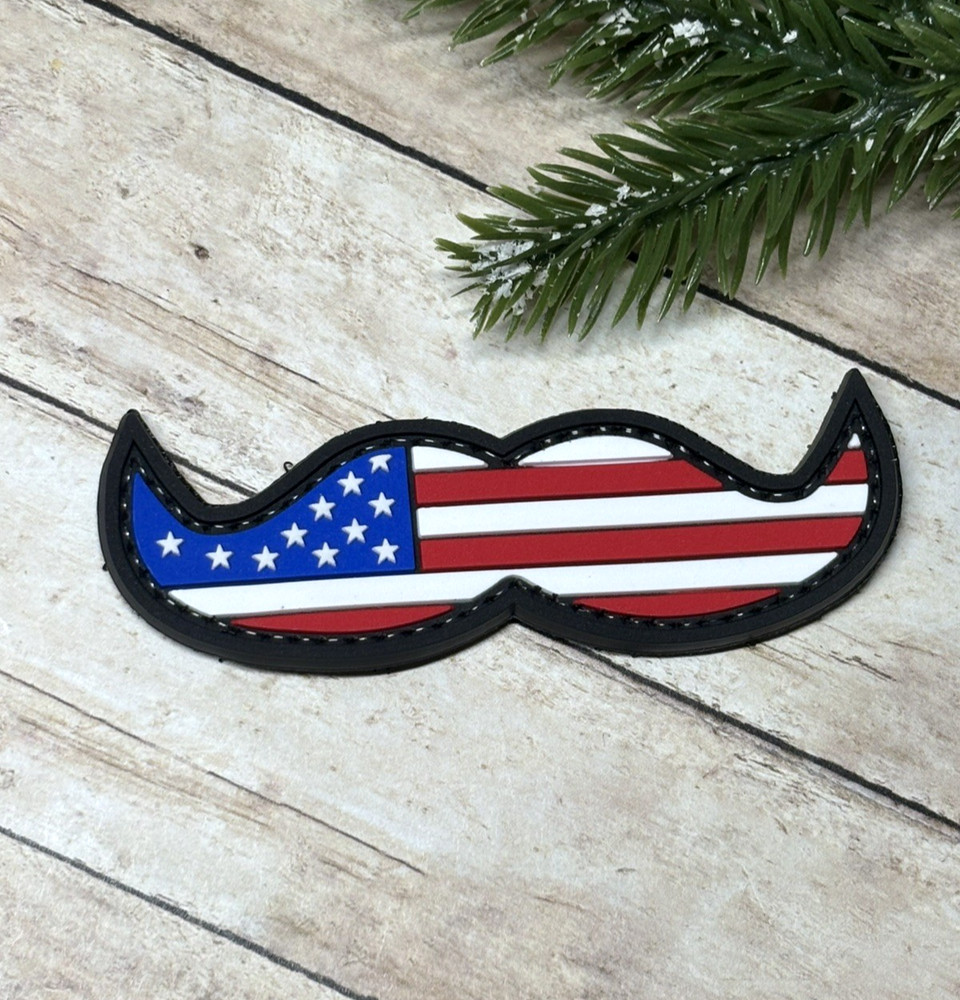 PVC Tactical Mustache Patch, USA American Flag Patch, Morale Gun Patch