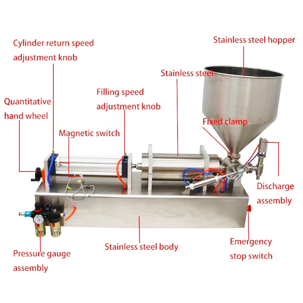 110V Pneumatic Stainless Paste Liquid Filling Machine w/Hand Handle 1000-5000ml