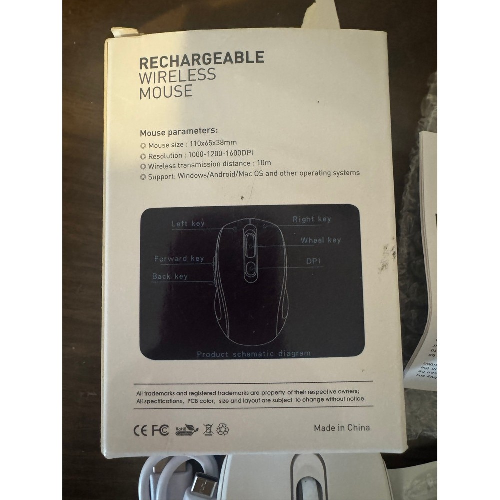 Wireless Bluetooth Mouse 2.4GHz USB Type-C Receiver with Dual Mode Switch White