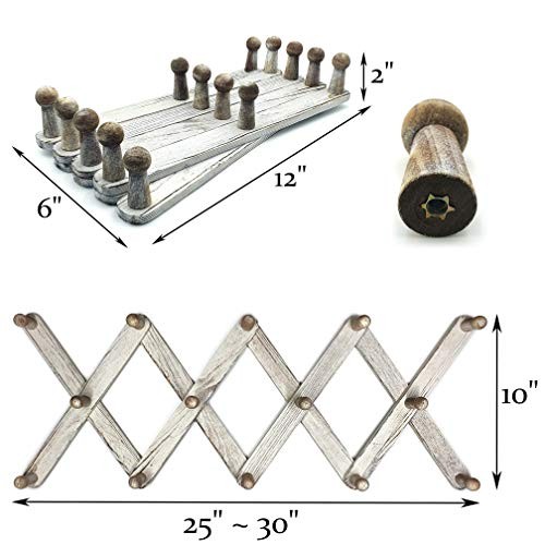 Expandable Wooden Coat 14 Hooks - Regular Size Distressed White (Rustic Style)