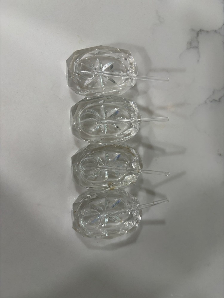 Salt Cellar With Spoons crystal Starburst Pattern