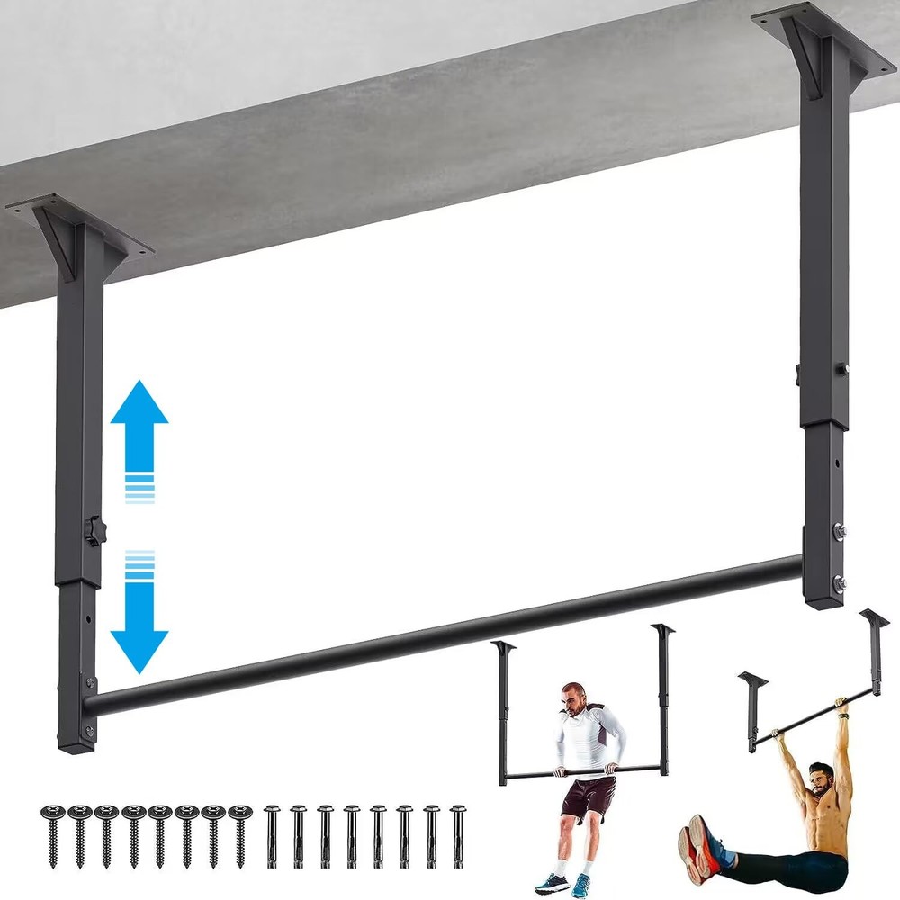 48" Heavy Duty Ceiling Mount Pull Up Bar - Adjustable Height, Easy Install