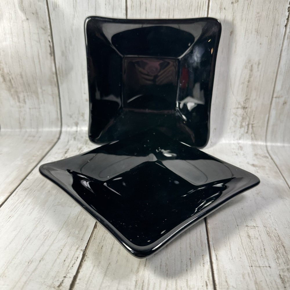 Crate & Barrel Abby Appetizer Dish Plates Black Weave Effect Underside 5 1/2"