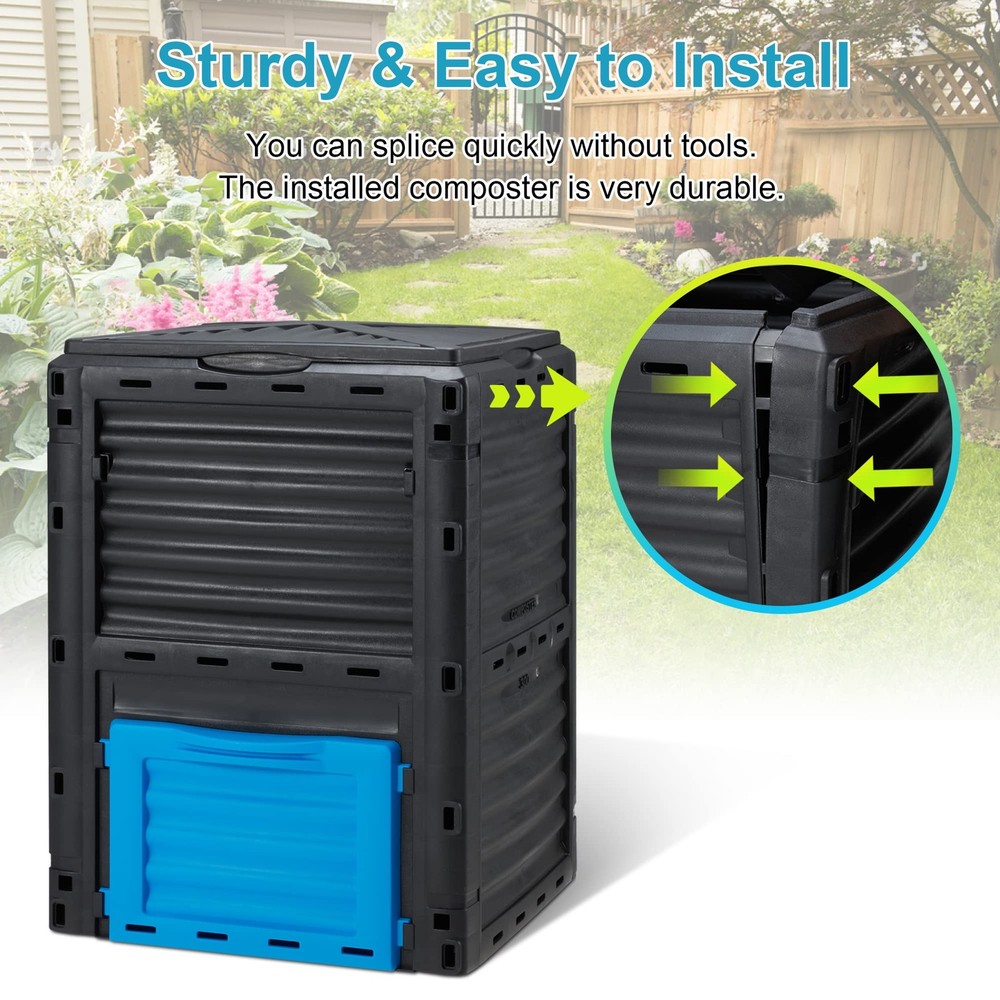 Garden Compost Bin 80 Gallon (300L) Large, Outdoor Composter from PP Material...