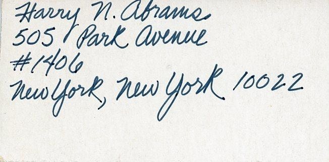 Harry N. Abrams- Signed Card Clipping
