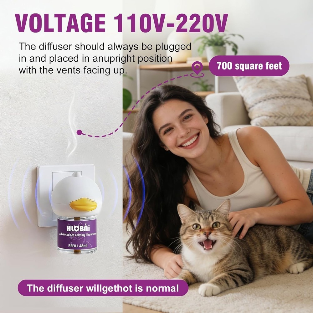 Cat Calming Diffuser – Dual Diffuser Kit with 2 x 30-Day Refills, Cat Pherom...