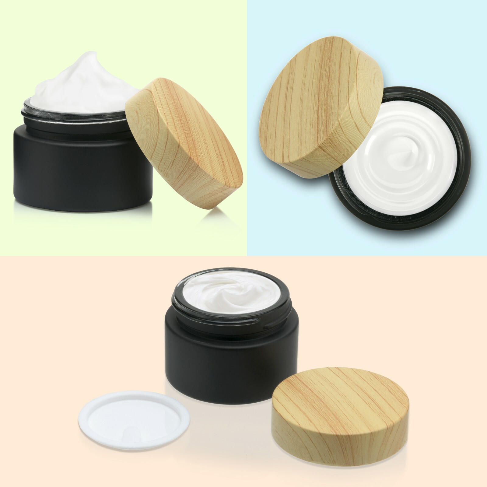 6 Pack 1oz (30ml) Black Frosted Cosmetic Glass Cream Jar Container w Plastic Lid