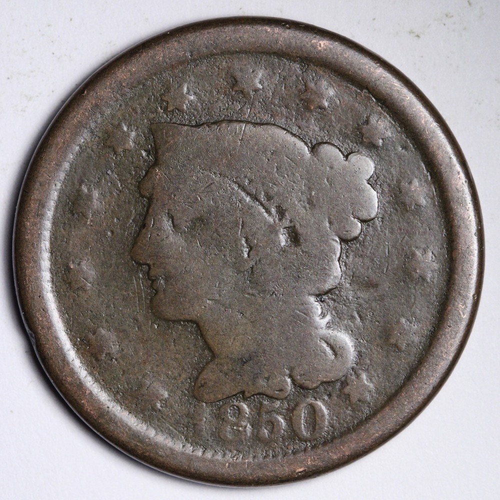 1850 Braided Hair Large Cent CHOICE VG E120 JCL