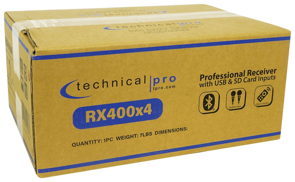 Technical Pro RX400X4 4 Channel 8 Speaker Bluetooth Home Receiver+Mic Inputs