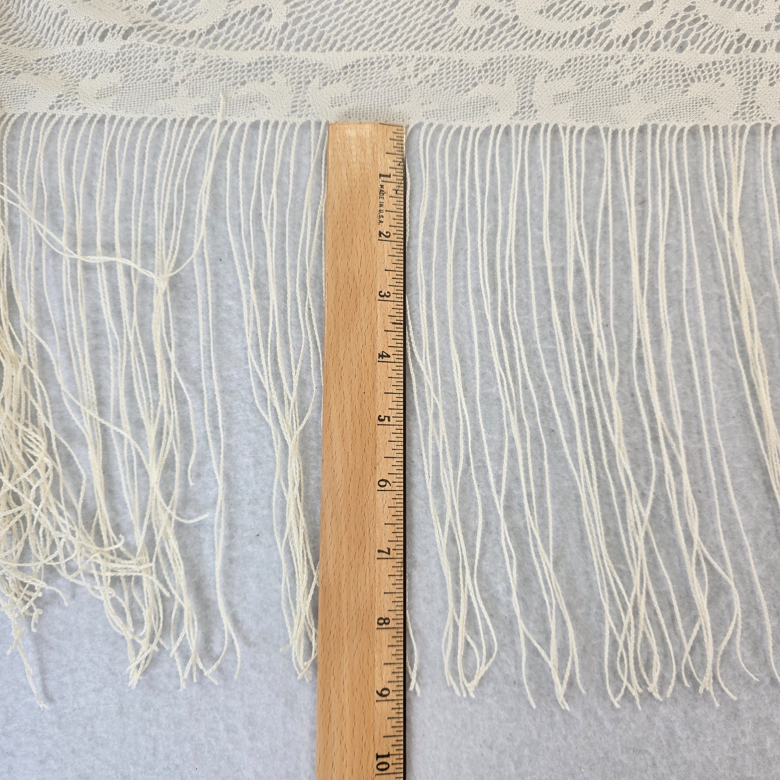 Vintage Large Woven Shawl with Fringe Floral Boho Made In Japan Cream