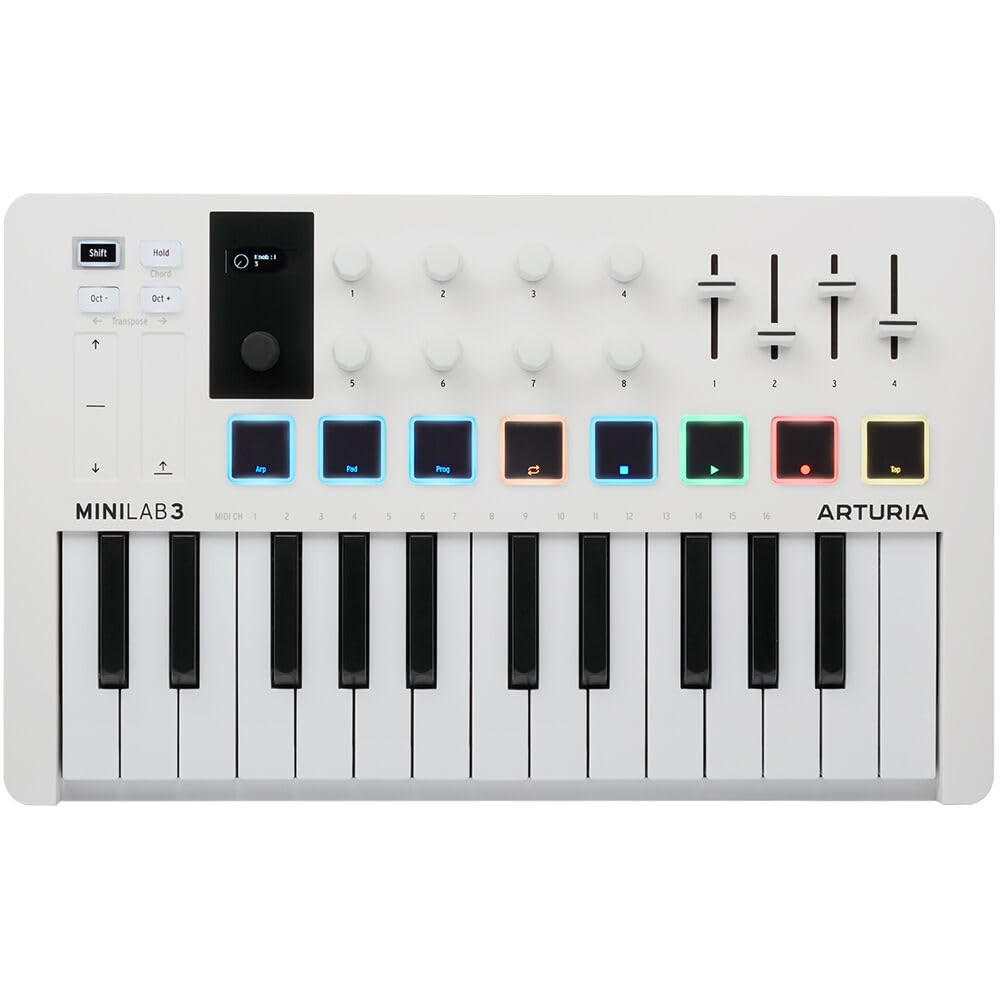MiniLab 3 Compact MIDI Keyboard and Pad Controller | White Bundle with 6ft MIDI
