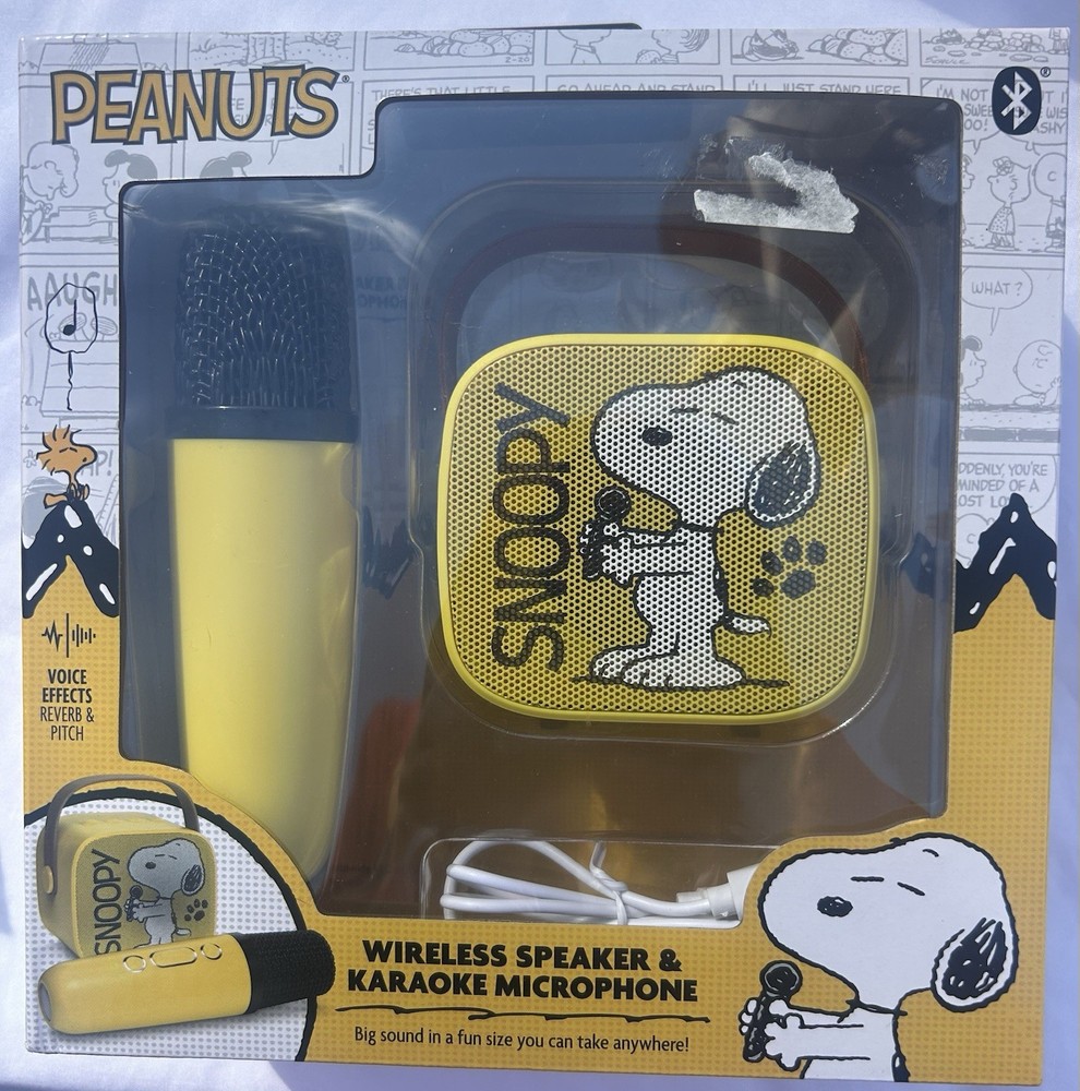 🔥🐶Peanuts Snoopy Wireless Bluetooth Speaker & Karaoke Microphone – Yellow🔥🐶