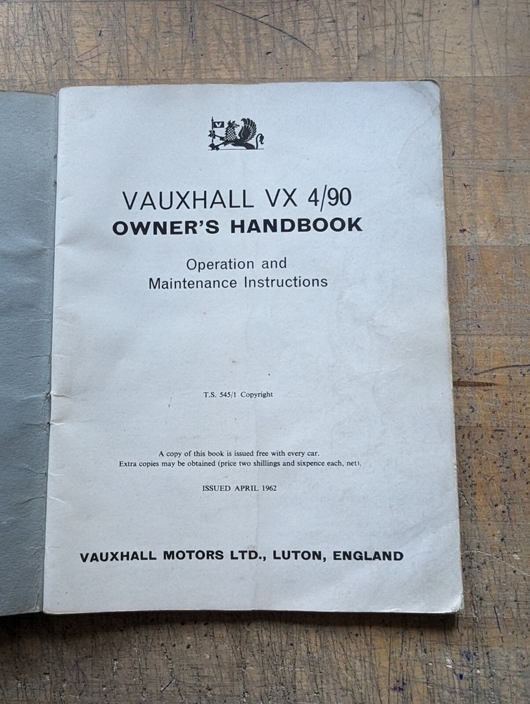 1962 Vauxhall VX 4/90 Owners Handbook