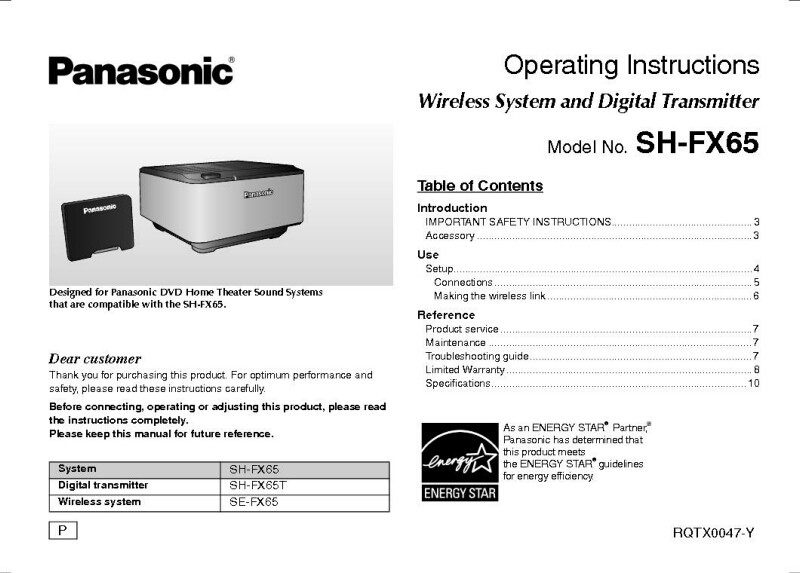 Panasonic SH-FX65 Wireless System Owners Instruction Manual