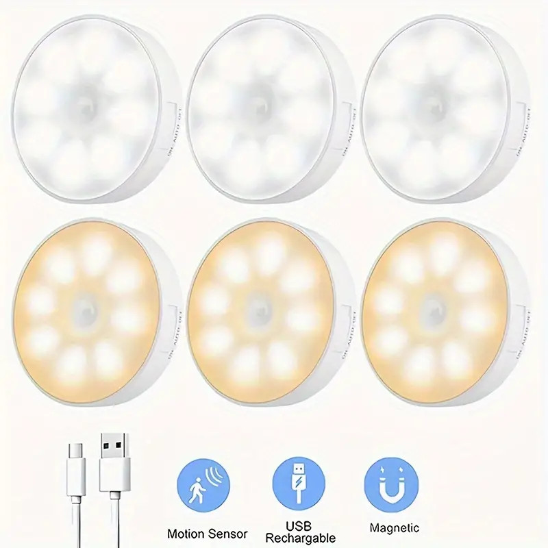 LED Motion Sensor Under Cabinet Closet Light USB Rechargeable Kitchen Lamp