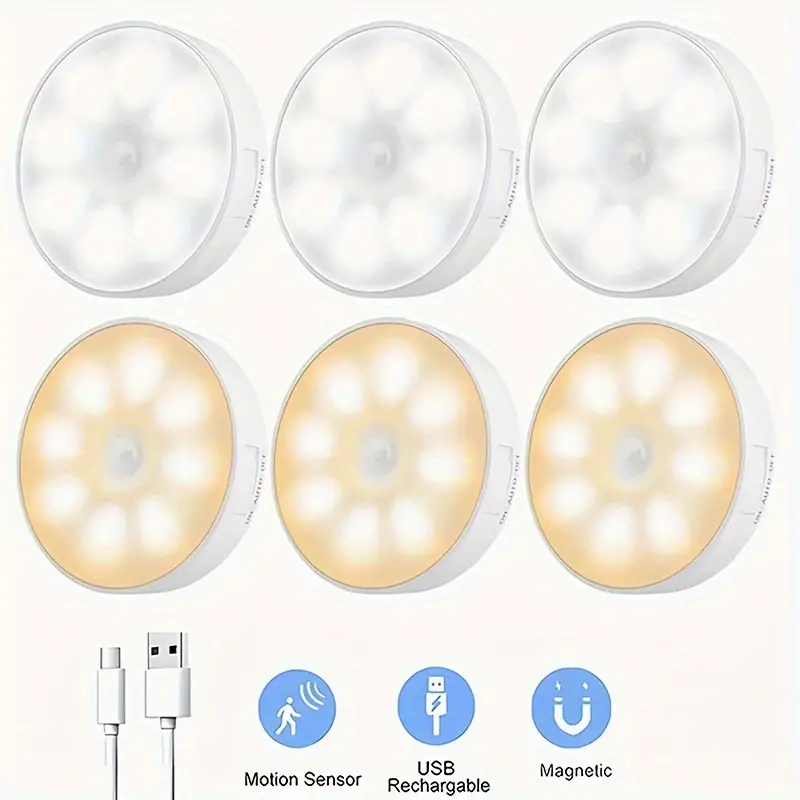 LED Motion Sensor Under Cabinet Closet Light USB Rechargeable Kitchen Lamp