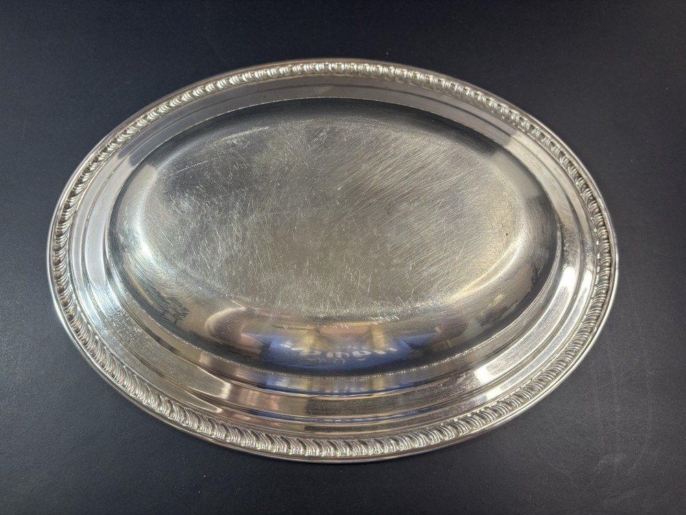 Silver-Plated Serving Bowl/Tray Rope Edge Pattern Unmarked 12”X 9”
