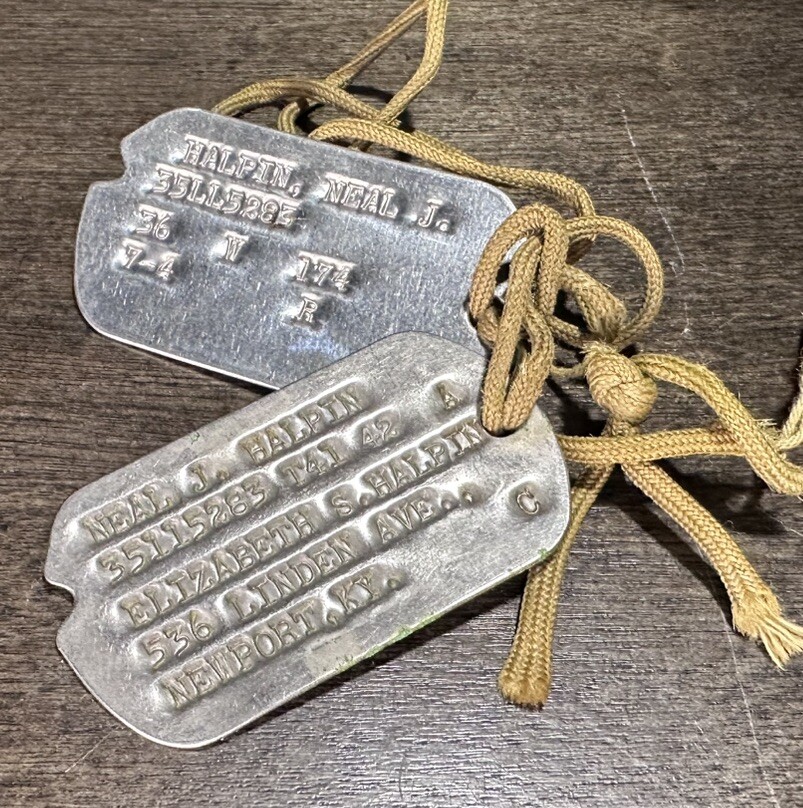 WWII US Military Next Of Kin Dog Tag Neal J. Halpin Newport Kentucky KY WW2