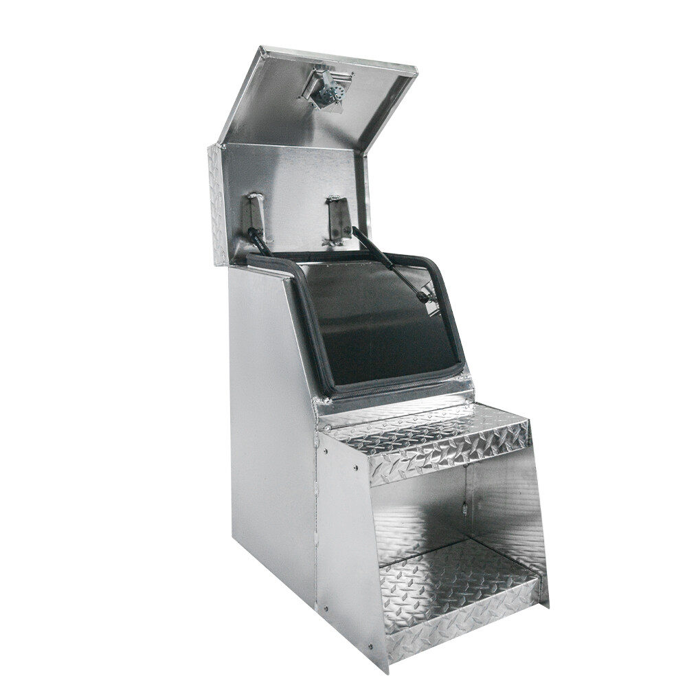 Aluminum 25"x28"x15" Side Mount Semi Truck Tool Box Saddle Step Open Wide Lid