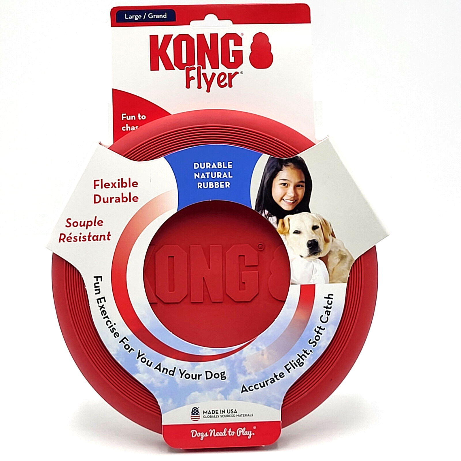 KONG Flexible Flyer LARGE 9" Durable Soft Rubber Frisbee Dog Fetch Toy