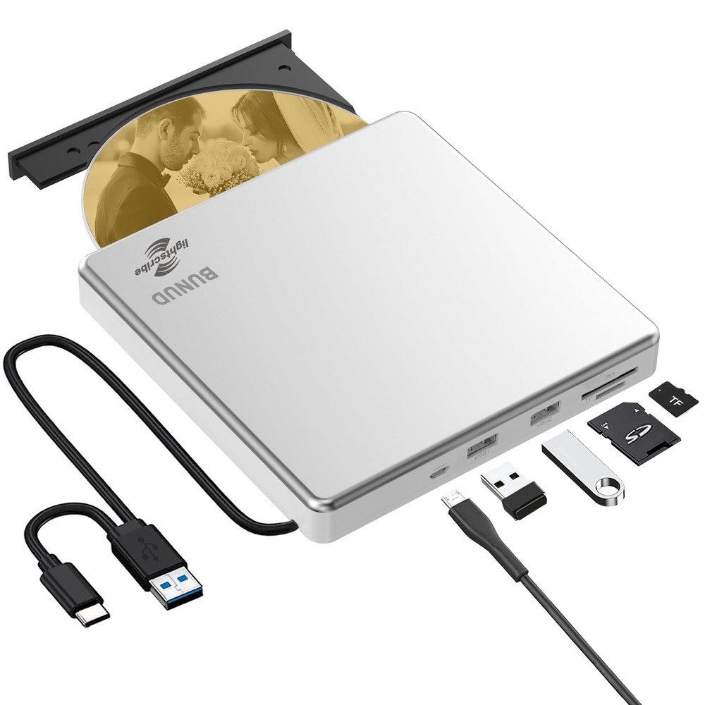External CD DVD Drive LightScribe CD/DVD +/-RW Burner Player Writer Optical D...