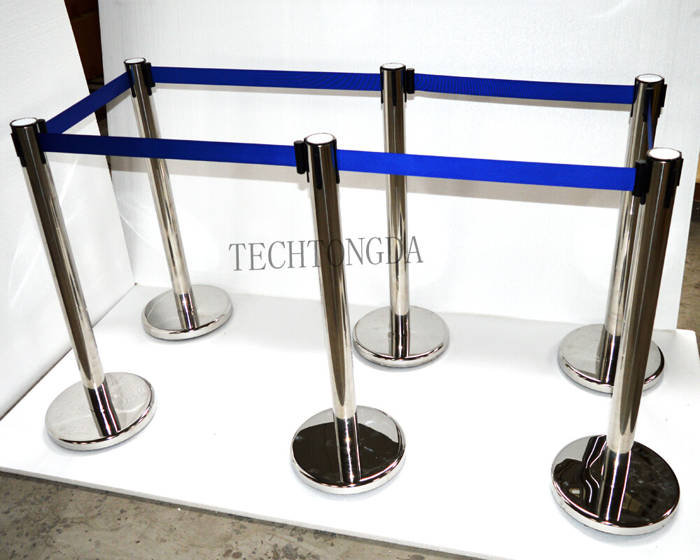 6 PCS Retractable Belt Stanchions Posts Queue Pole Crowd Control Stanchion Post