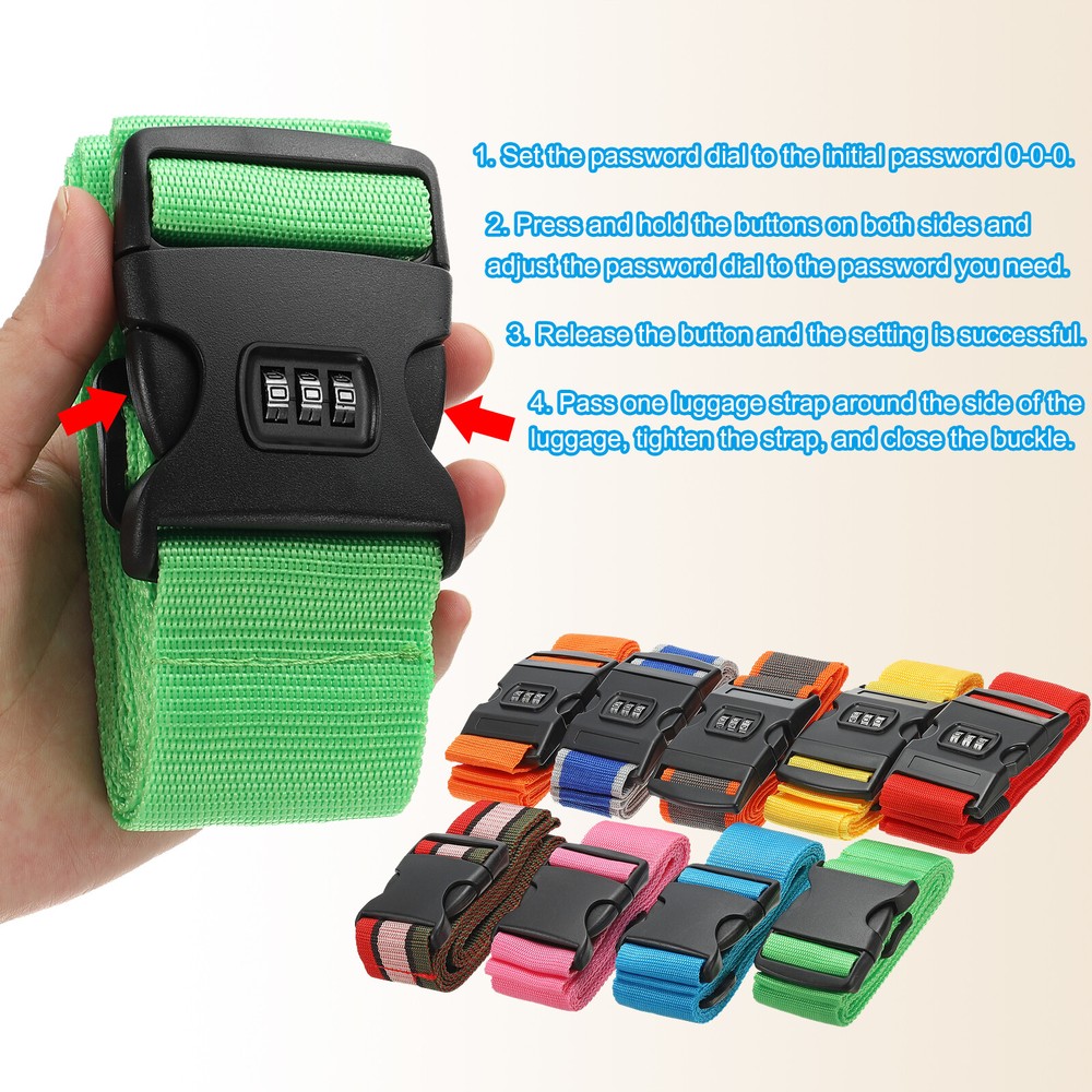 2Pcs Luggage Straps with Combination Lock TSA Approved Black