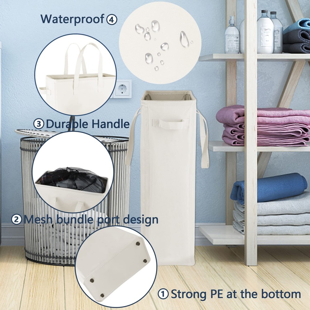 Slim Laundry Hamper Handles Collapsible Laundry Basket Thin Dirty Clothes Bas...