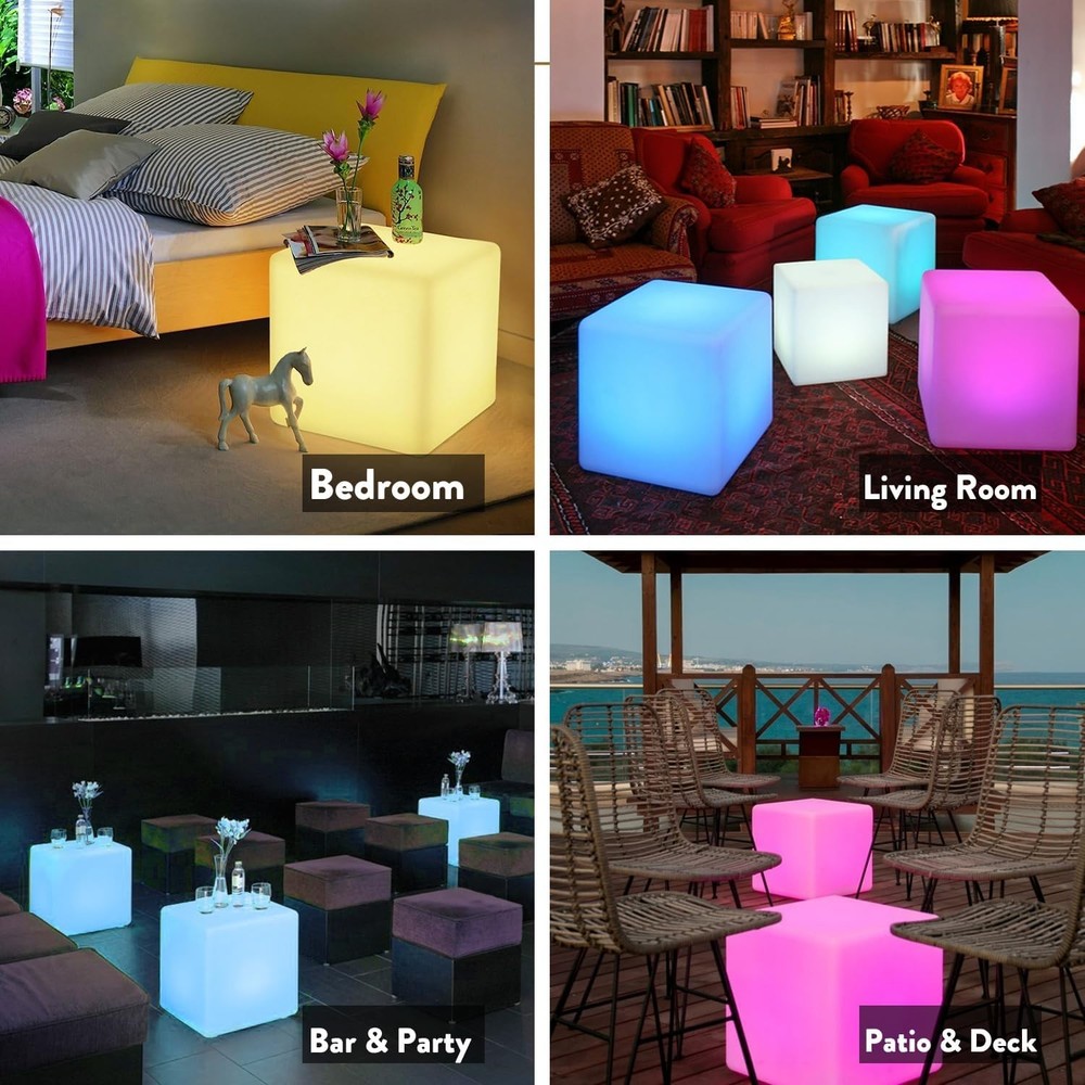 16-Inch Rechargeable LED Cube Chair with Remote Control & Color Changing Light