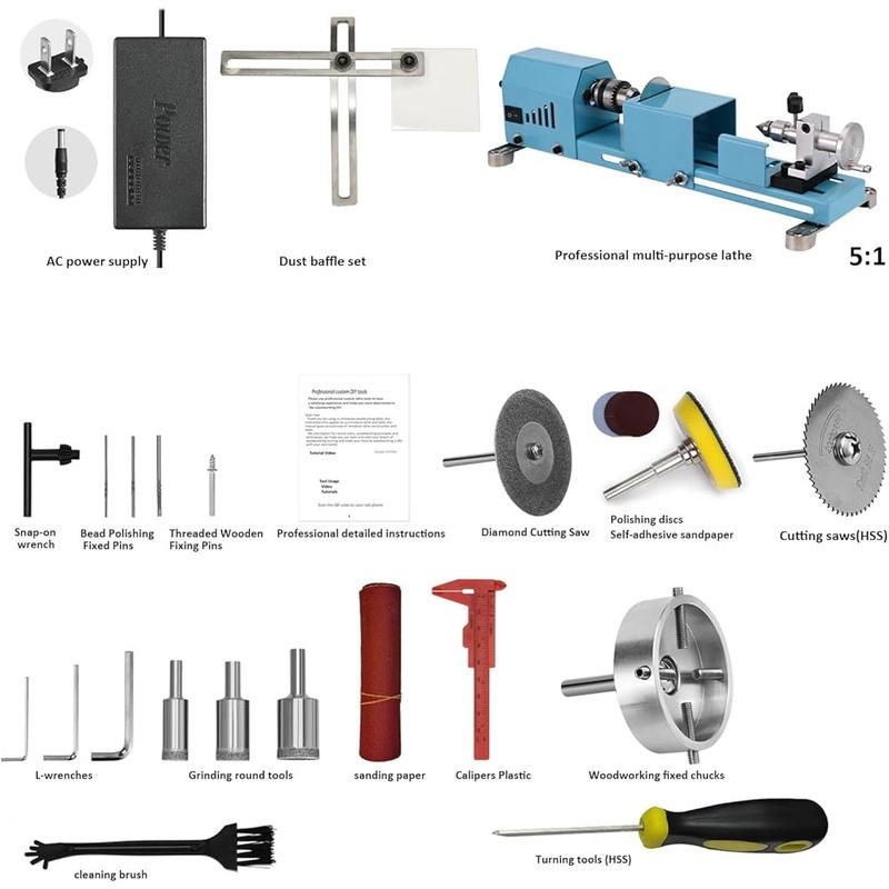 Mini Woodworking Lathe Easy DIY Beginners High Torque 96W Multi-Purpose Tools US