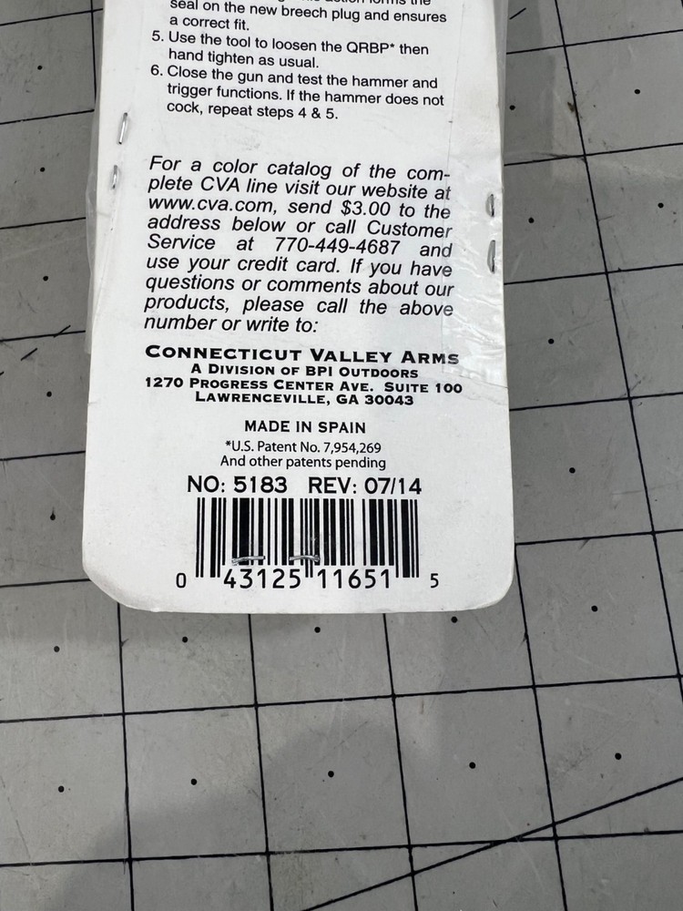 CVA Quick Release Breech Plug AC1651 Accura Optima Wolf Rifles Muzzleloaders