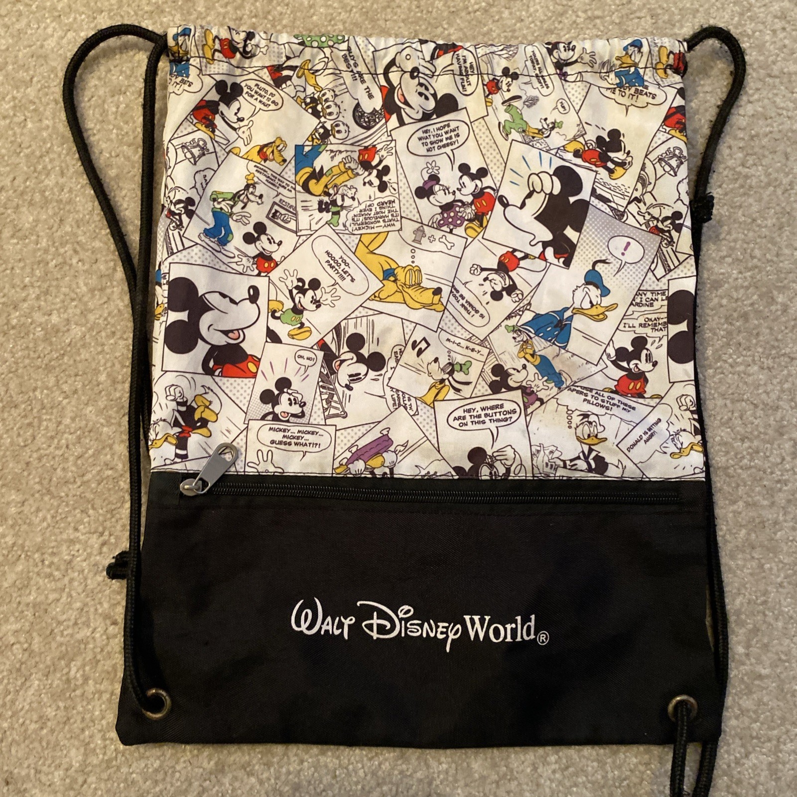 Walt Disney World Parks Drawstring Backpack Comic Strip Mickey Mouse Cinch Bag