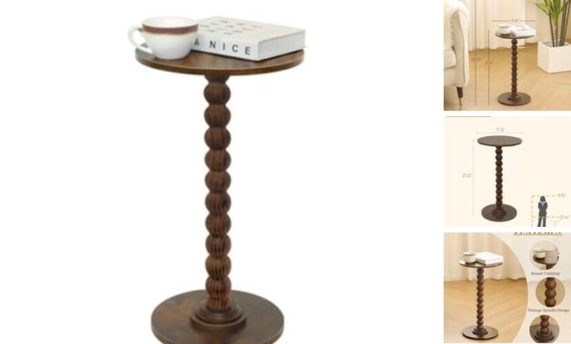 Round Side Table, Small Drink Table for Small Spaces, Modern Accent Brown