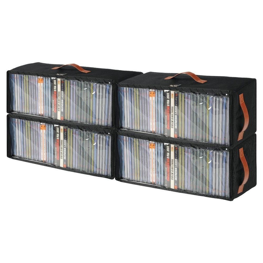 4 Pack CD Storage Box Stackable Case Holder with Front Zippered Clear Window