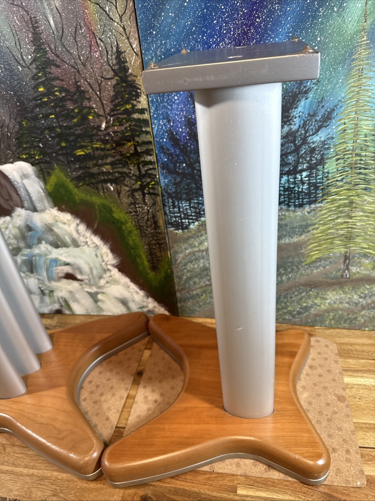 speaker stands pair Metal Wood Base Bookshelf Large Subwoofer Center Channel