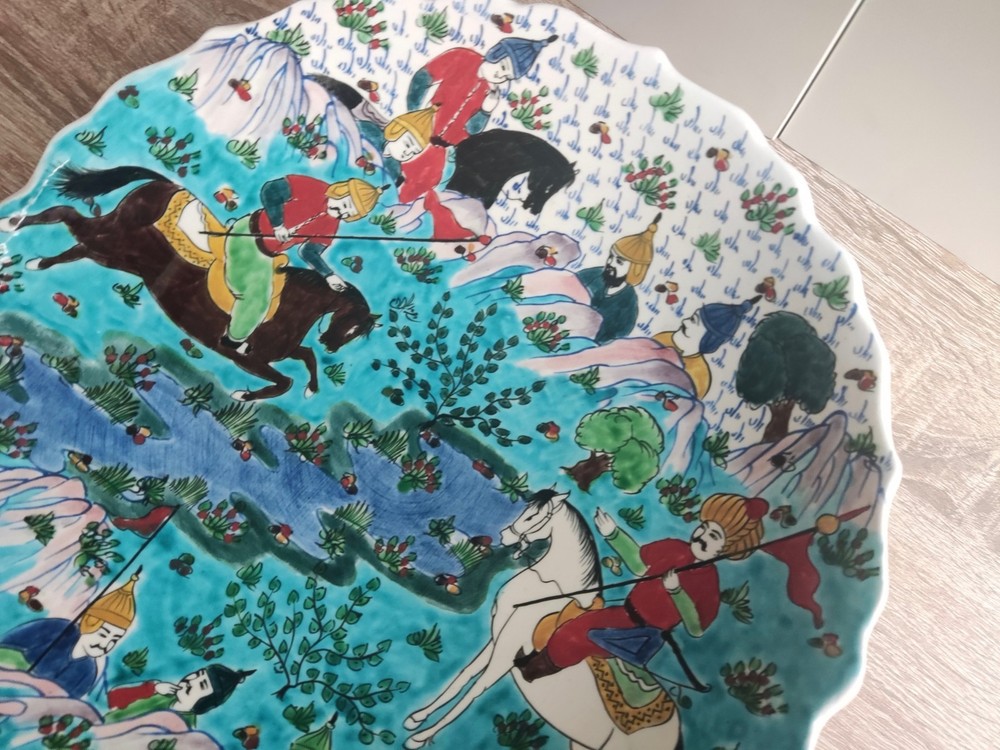 Large vintage painted ceramic plate. Turkey. Signed.