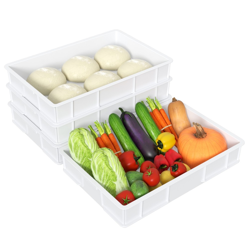 4Pack Plastic Commercial Stackable Pizza Dough Proofing Box Tray Container White