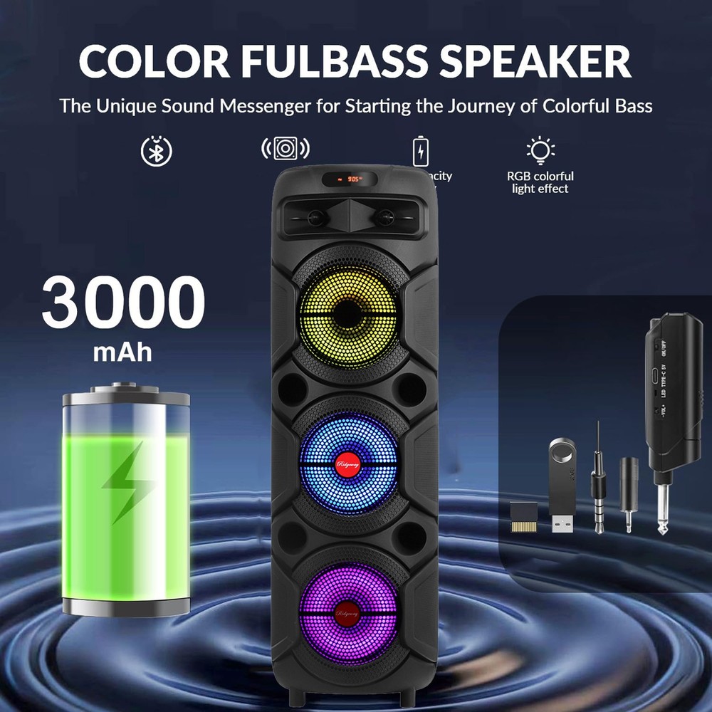 3* 8 inch Portable Bluetooth Speaker TWS PA System with MIcrophone, Remote, FM