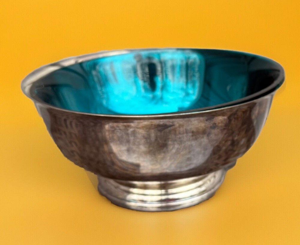 Gorham SilverPlate Bowl with Turquoise Teal Aqua Blue Hard Plastic Insert