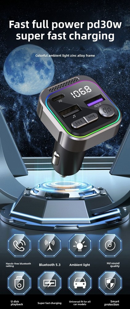 Aluminum Alloy Car Bluetooth MP3 Player FM Transmitter PD Fast Charging