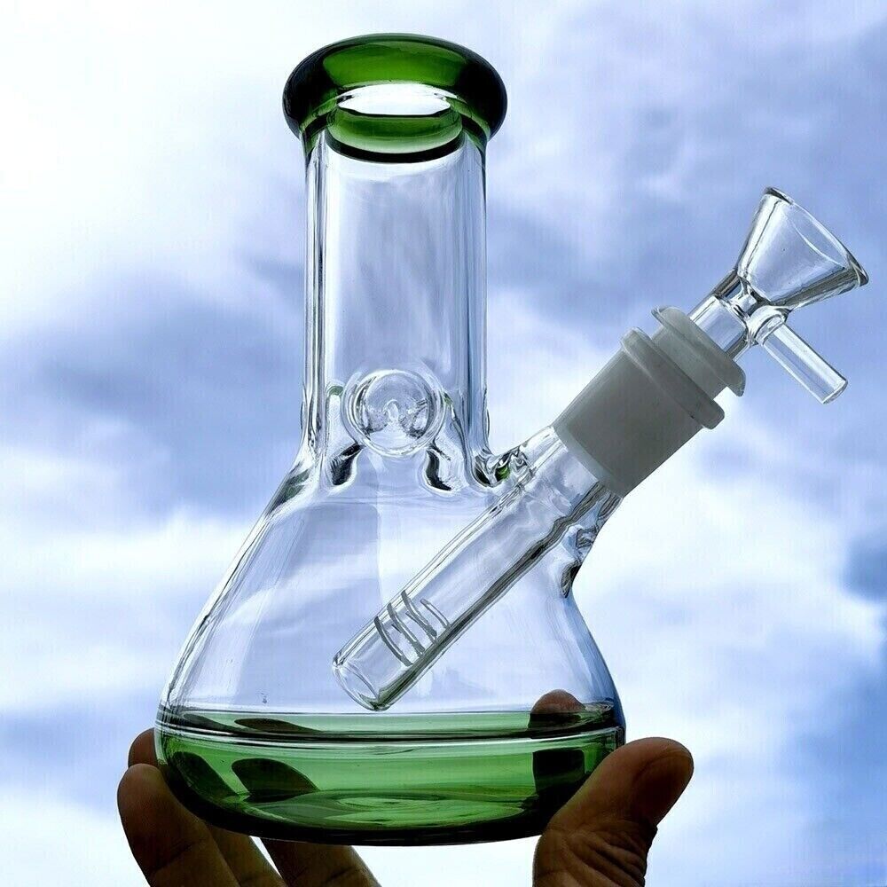 Small 6" Green Glass Bong Thick Smoking Water Pipe Beaker Bubbler W/Bowl USA