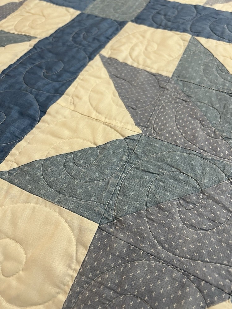 Full Size Patchwork Quilt Blue And White Star Design