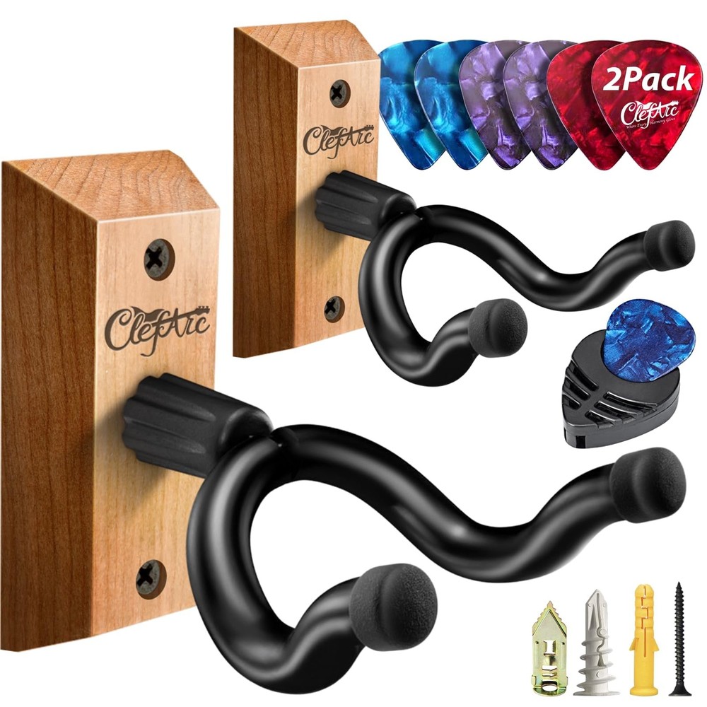 ClefArc Guitar Wall Mount Cherry - 2 Pack U-Shape 2