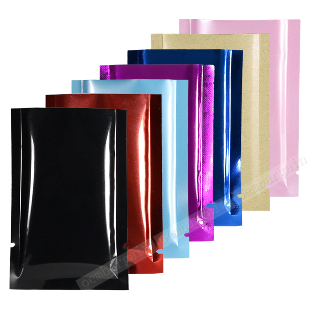 100 Heat Seal Foil Mylar Glossy Open Top Pouch Bags Bottom Filled Sample Sachet